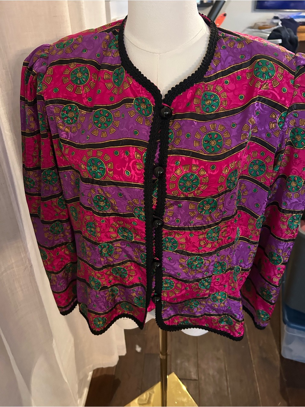 Vibrant Pink & Purple Patterned Button-Front Blouse